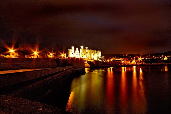 Conway Castle at night.